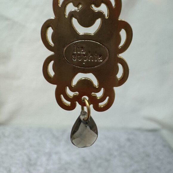 Vintage Lia Sophia Madeira Dangle Earrings Smoky Crystal Accents Teardrop Design - Picture 5 of 6